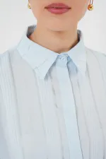 Çizgili Uzun Gömlek Tunik 5947 - Mavi