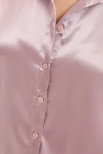 3964 Hafif Dökümlü Saten Gömlek - D.Gül Kurusu