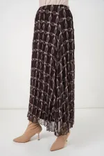 Jupe en mousseline doublée à motifs pour femme 8058 - Marron