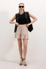 1884 Örme Mini Etek - Bej