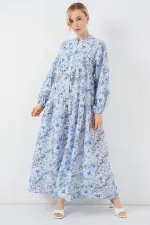 Robe hijab à motifs pour femme 2583 - Bleu