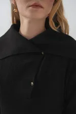 15921 Wide Collar Knitwear Sweater - Black