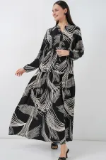 Robe longue hijab à motifs pour femme 2585 - Noir (taille M)