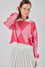 Kadın Crop Triko Kazak 15936 - C. Pembe