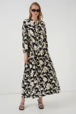 Robe hijab à motifs authentiques 2423 - Noir - Blanc1