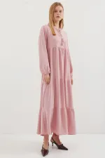 1627 Lace-Up Hijab Dress - Powder