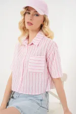 Women's Striped Crop Shirt 20342 - Powder