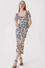 2396 Yırtmaçlı Yazlık Örme Elbise - D. Siyah