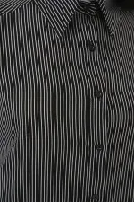 Kadın Çizgili Oversize Gömlek 20295 - Siyah