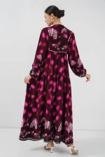 Robe hijab à motifs authentiques 2423 - Bordeaux - Fuchsia