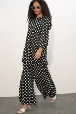Women's Tunic and Pants Polka Dot Top and Bottom Set 6663 - A.Black Women's Tunic and Pants Polka Dot Top and Bottom Set 6663 - A.Black