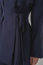 Kadın Yandan Bağlamalı Ceket Pantolon İkili Takım 30099 - Lacivert