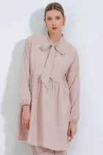 Ensemble pantalon et tunique en maille crème pour femme 6654