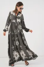 Robe longue hijab à motifs pour femme 2585 - Anthracite