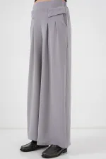 Kadın Geniş Paça Pileli Pantolon 6718 - Gri
