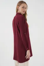 5851 Cep Detaylı Gömlek Tunik - Bordo