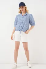 Kadın Önü Bağlamalı Çizgili Gömlek 20323 - Lacivert