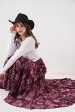 Jupe en mousseline à motifs pour femme 8057 - Bordeaux