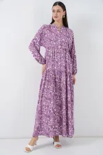 Robe longue hijab à motifs pour femme 2585 - Lilas