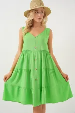 Women's Sleeveless Buttoned Short Dress 2571 - Green