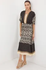 2517 Patterned Short Sleeve Viscose Dress - Black