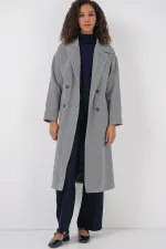 9113 Oversize Wide Cut Wool Long Cashmere Coat - Light Navy Blue