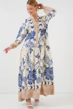 Robe hijab à motifs authentiques 2423 - Bleu marine 8