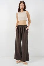 Kadın Beli Lastikli Bol Paça Pantolon 30087 - A.Kahve