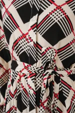 Kadın Boydan Düğmeli Uzun Tesettür Elbise 2588 - Siyah - Bej