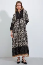 2423 Authentic Patterned Hijab Dress - Black4