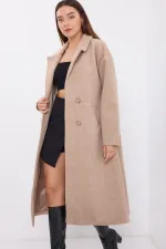 Manteau long oversize en laine et cachemire, coupe ample, référence 9113 - Biscuit