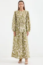 2513 Balloon Sleeve Hijab Dress - Oil Green