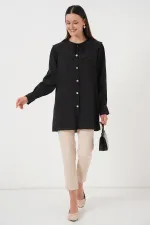 Women's Peter Pan Collar Long Tunic 5967 - Black