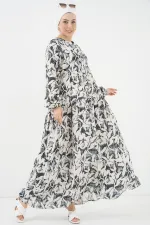 2423 Authentic Patterned Hijab Dress - V. Anthracite