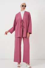 Ensemble kimono et pantalon Ayrobin pour femme, deux pièces, réf. 6739 - Rose poudré