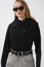 15921 Wide Collar Knitwear Sweater - Black