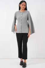 Kadın Triko Panço Hırka 15965 - Gri