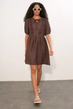 Women's Tie-Neck Short-Sleeve Ruched Dress 2600 - Brown