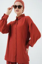 Kadın Örme Tesettür Alt Üst Takım 6711 - Kiremit