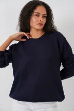 Pull oversize en maille pour femme 15895 - Bleu marine foncé