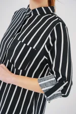 Kadın Uzun Kollu Çizgili Gömlek 20283 - Siyah