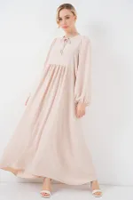 Kadın Balon Kol Uzun Tesettür Elbise 2464 - Krem
