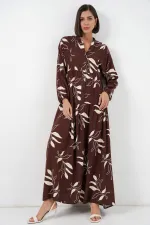 Robe longue hijab à motifs pour femme 2585 - F.KAHVE