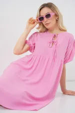 Kadın Bağcıklı Midi Elbise 2575 - Pembe