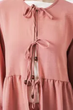 Kadın Önü Bağcıklı Tunik Pantolon İkili Takım 6744 - Pudra