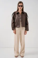 Women's Oversize Leather Jacket 1055 - Brown