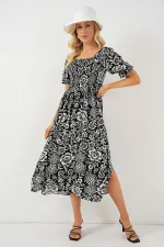 Robe fendue à motifs 2512 - Noir