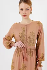 2145 Desenli Tesettür Elbise - Bisküvi