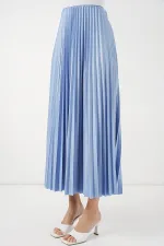 Jupe plissée aspect cuir 8009 - Bleue