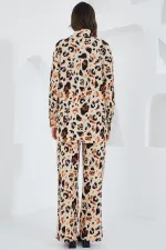 Kadın Krem Kahverengi Desenli Örme İkili Takım 5858